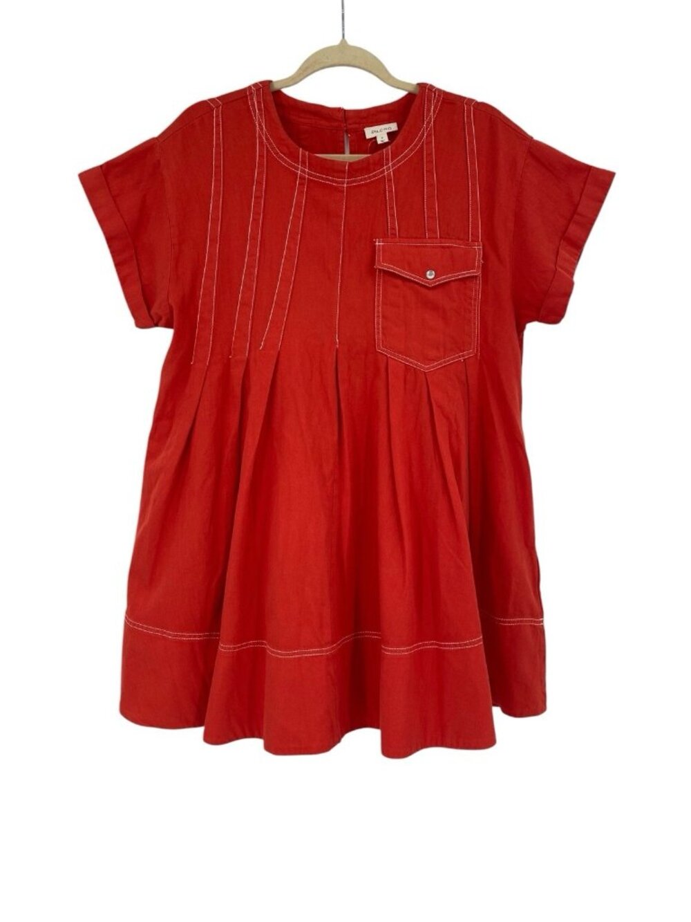 Pilcro Red Short-Sleeve Pleated Mini Dress